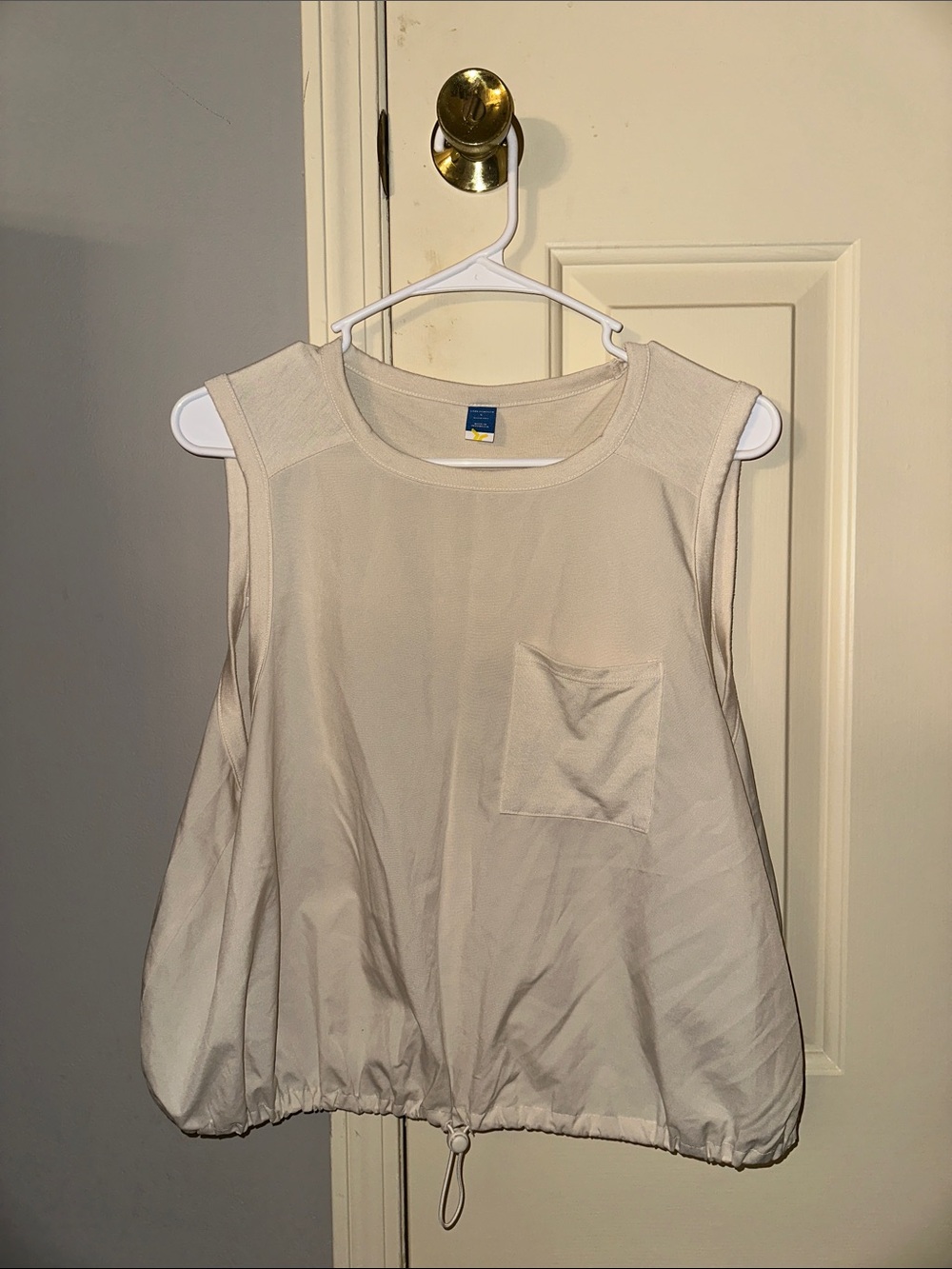 Old Navy Cream Drawstring Hem Pocket Tank